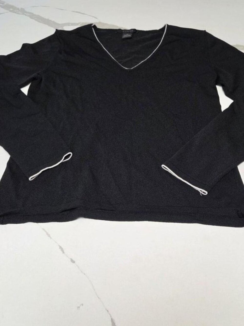 The Limited Black Silky Knit V-Neck Sweater Contrast Trim - M